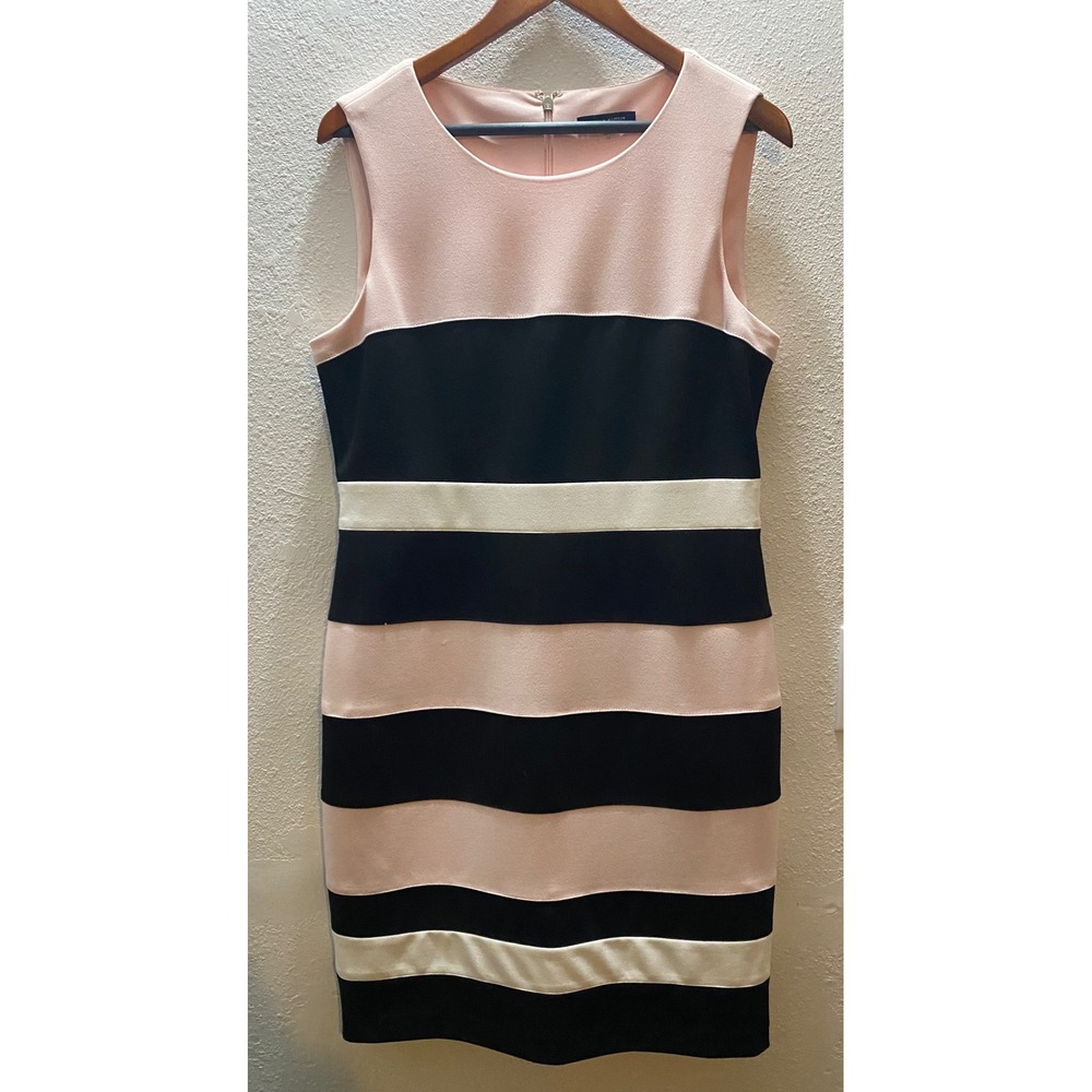 Tommy Hilfiger Women's Pink Black White Striped Sleeveless Sheath Dress Size 12